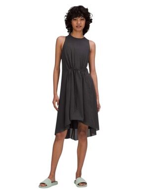 Lululemon Graphite Gray High Neck Mesh Overlay Dress Drawstring Womens 6